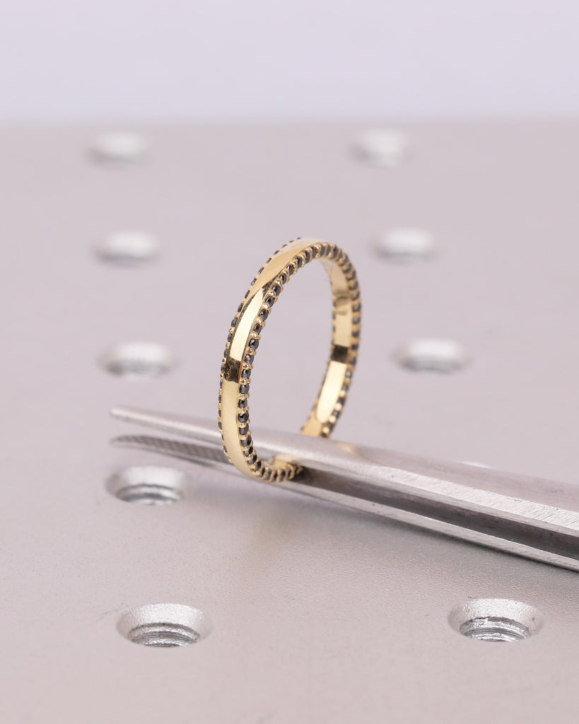 Black Diamond Wedding Band Women, 18k Solid Gold Matching Rings, Two Side Eternity Band image #14