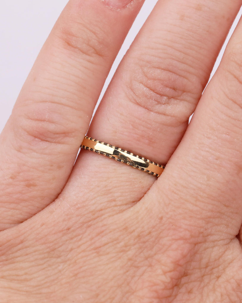 18k Solid Gold Wedding Band, Pave Round Black Diamond Double Row Eternity Band, Unique Stackable Rings for Women, Art Deco Anniversary Ring image #15