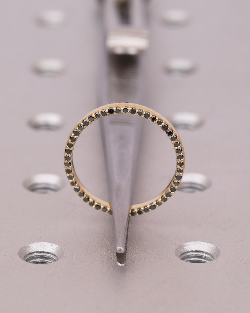 18k Solid Gold Wedding Band, Pave Round Black Diamond Double Row Eternity Band, Unique Stackable Rings for Women, Art Deco Anniversary Ring image #11