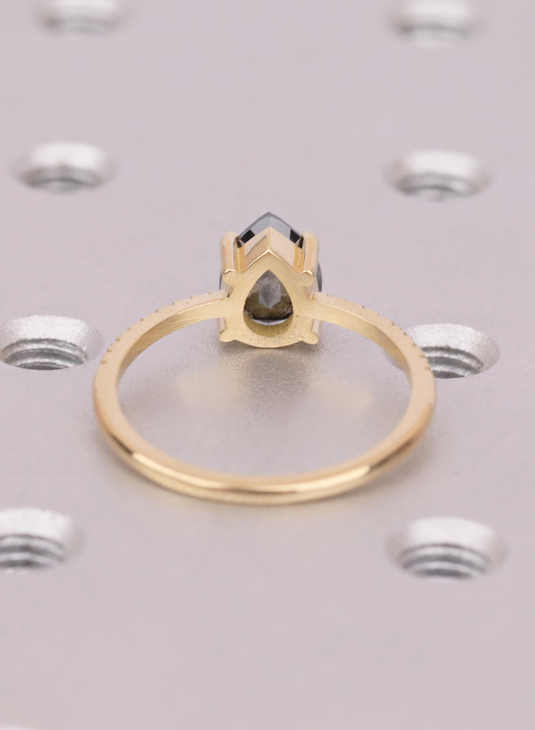Salt and Pepper Diamond Engagement Ring, Unique Promise Ring for Her, 18k Gold Ring, Alternative Engagement Ring, Vintage Pear Diamond Ring image #5