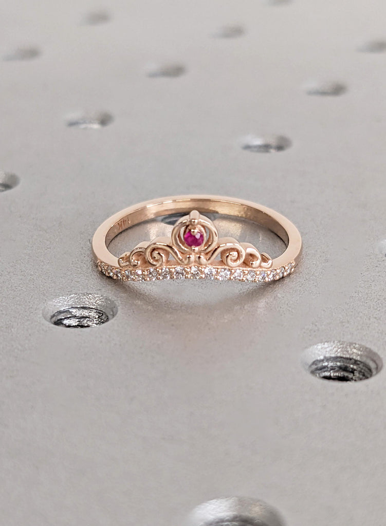 Ruby Crown Wedding Band, Rose Gold Tiara Ring, Curved Diamond Chevron Band, Matching Stacking Bridal Ring, Princess Promise Ring For Her image #4