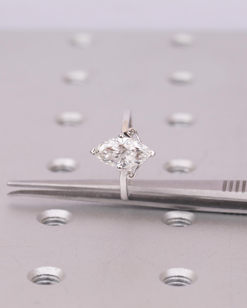 1-2ct Marquise Cut Lab Grown Diamond Engagement Ring, Vintage Scrollwork 18k White Gold Ring, Bridal Wedding Jewelry, Big Statement Rings image #13