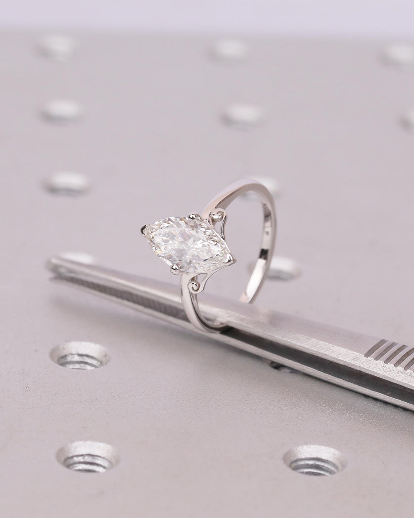 18k White Gold Lab Created Diamond Wedding Ring, Marquise Engagement Ring image #4