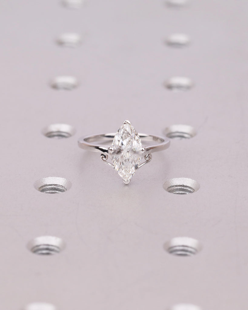 18k White Gold Lab Created Diamond Wedding Ring, Marquise Engagement Ring image #11