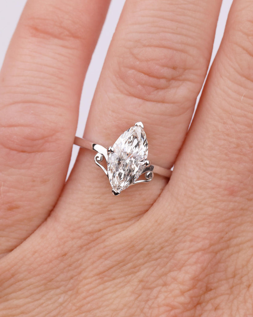 18k White Gold Lab Created Diamond Wedding Ring, Marquise Engagement Ring image #14