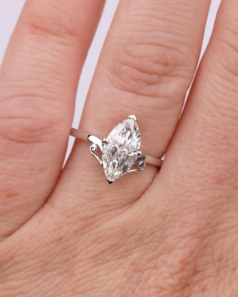 18k White Gold Lab Created Diamond Wedding Ring, Marquise Engagement Ring image #10