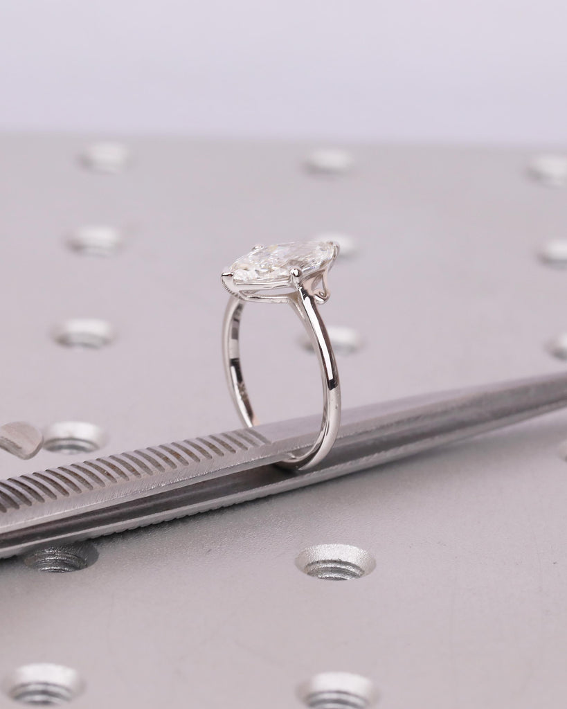 IGI Certified Lab Diamond Marquise Ring, Vintage Scroll Design, Art Deco 18k White Gold Engagement Ring, Unique Personalized Bridal Jewelry image #13