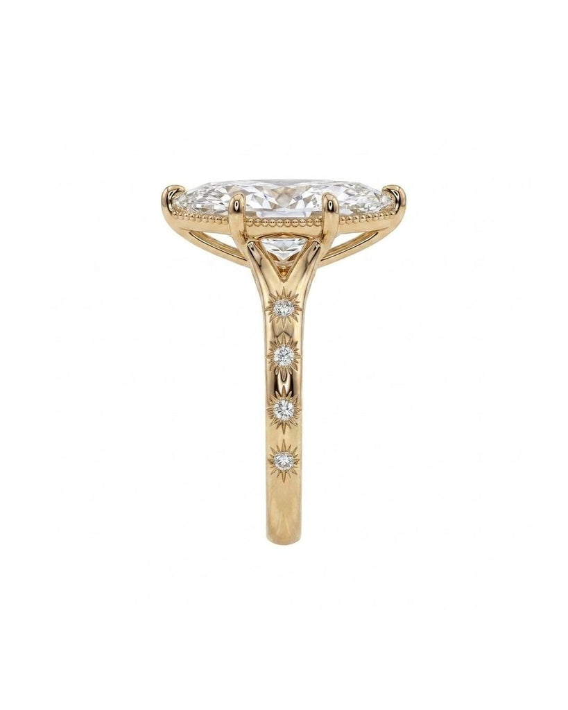 Vintage Inspired 2 Carat Lab Diamond Ring, 14k Gold Marquise Engagement Ring, Pave Accent image #5