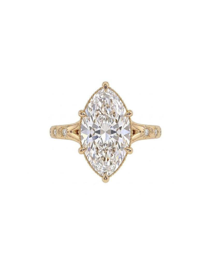 Vintage Inspired 2 Carat Lab Diamond Ring, 14k Gold Marquise Engagement Ring, Pave Accent image #3