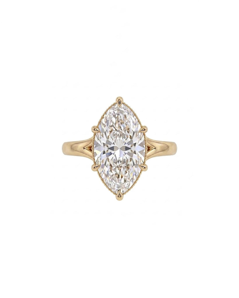 Split Shank Marquise Diamond Solitaire Ring, 14k Yellow Gold Engagement Ring image #2