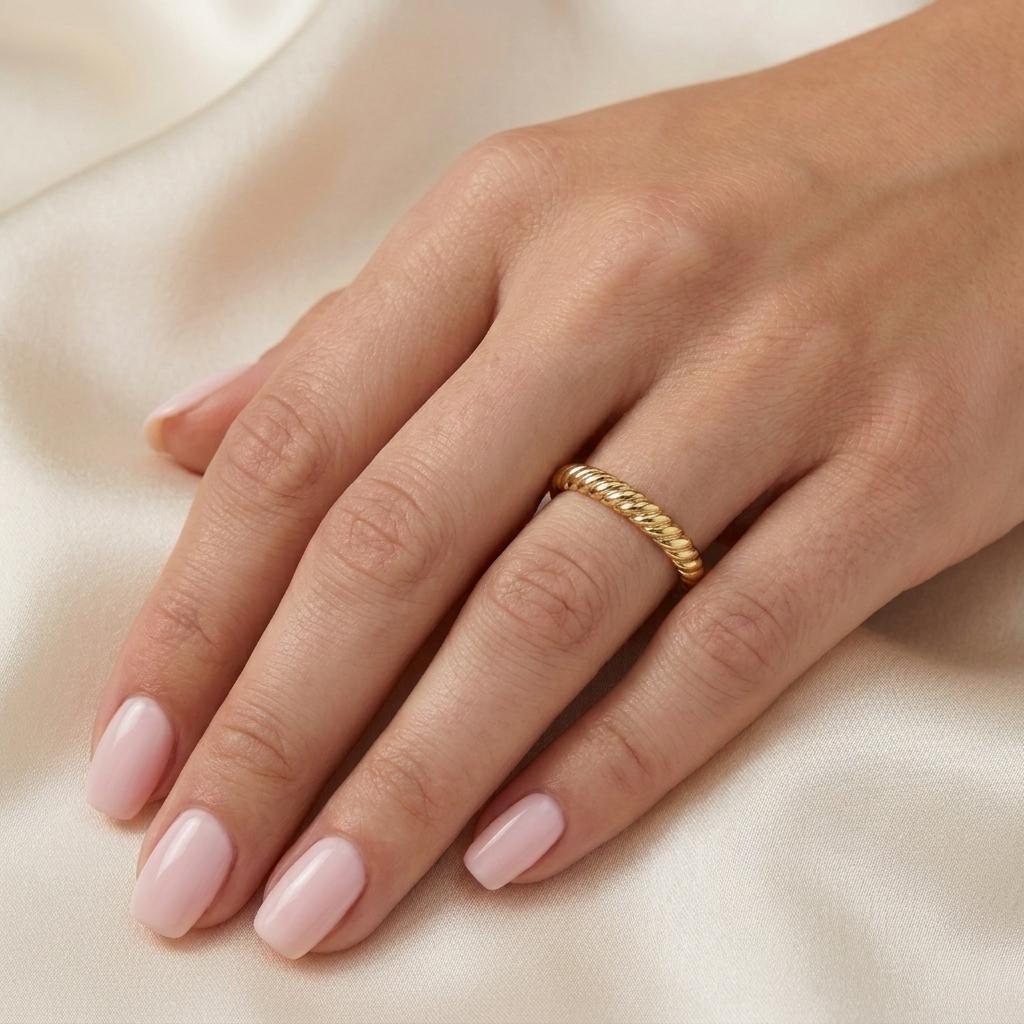 Dome Croissant Ring, 14k Solid Gold Bold Dome Statement Ring for Women, Chunky Gold Ring, Twist Rope Ring Thick Gold Ring, Jewelry for Women image #3