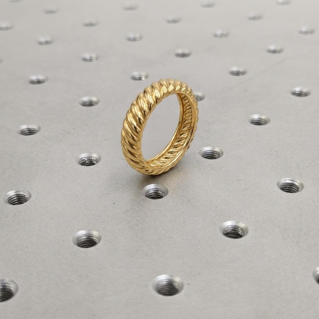 Thick Gold Croissant Ring | Twisted Statement Ring | Bold Textured Gold Band | Minimalist Jewelry | Trendy Chunky Ring Gift image #2