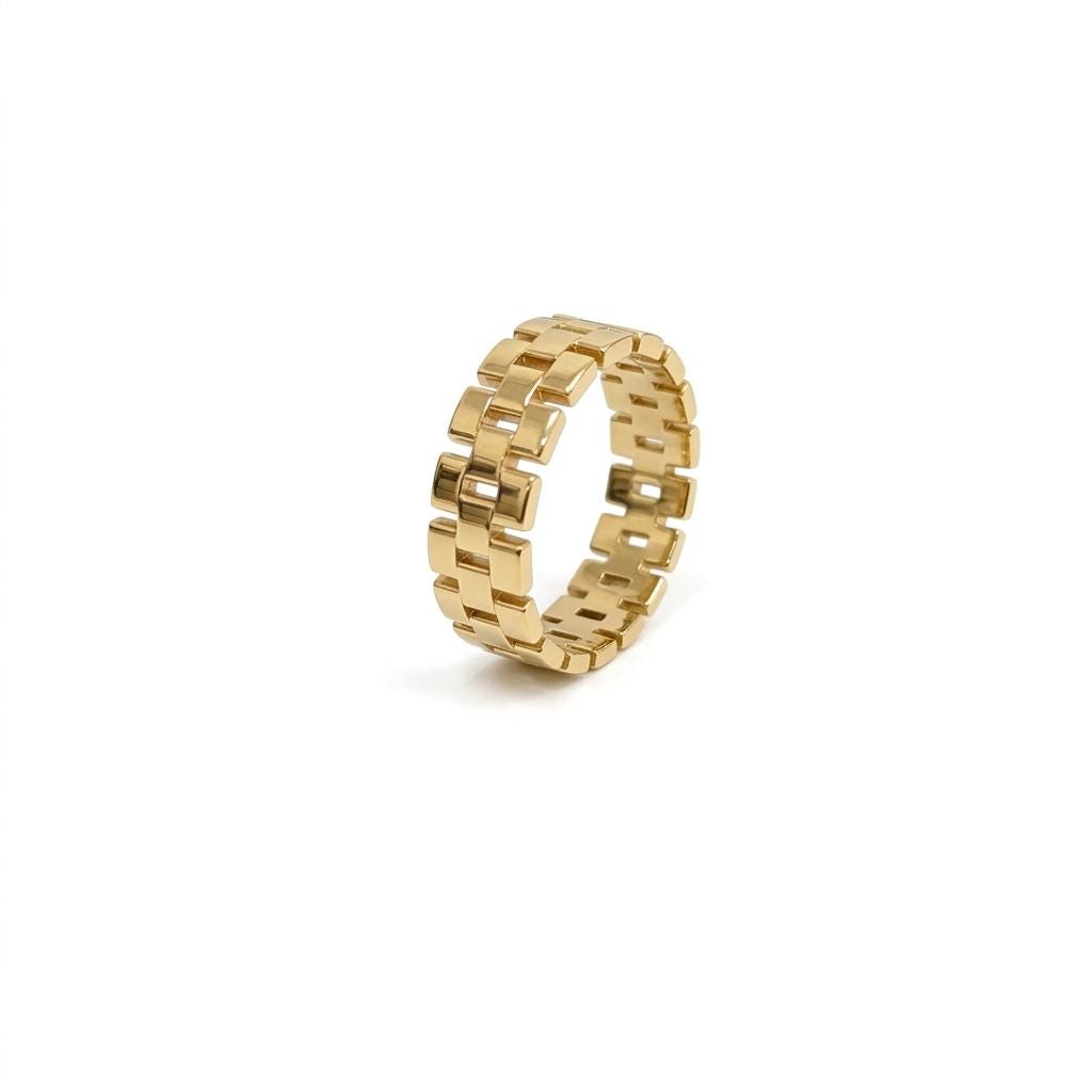 Chunky Gold Brick Link Ring, Minimalist Luxury Band, Modern Stackable Ring, Geometric Gold Ring, Alternative Wedding Band, Fine Jewelry image #5