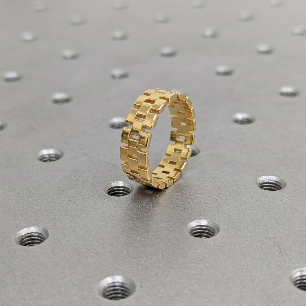 Gold Watch Link Ring, Thick Brick Pattern Band, Chunky Gold Wedding Band, Unisex Statement Ring Modern Geometric Stackable Ring Gift for Her image #4