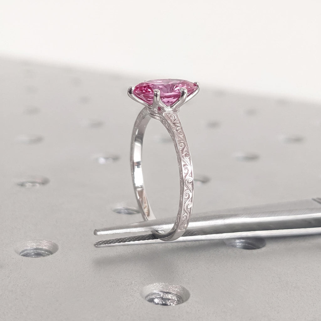 Vintage Pink Sapphire Solitaire Engagement Ring | Marquise cut 14k/18k Gold Wedding Ring for Women | Bridal Jewelry Anniversary Gift image #4