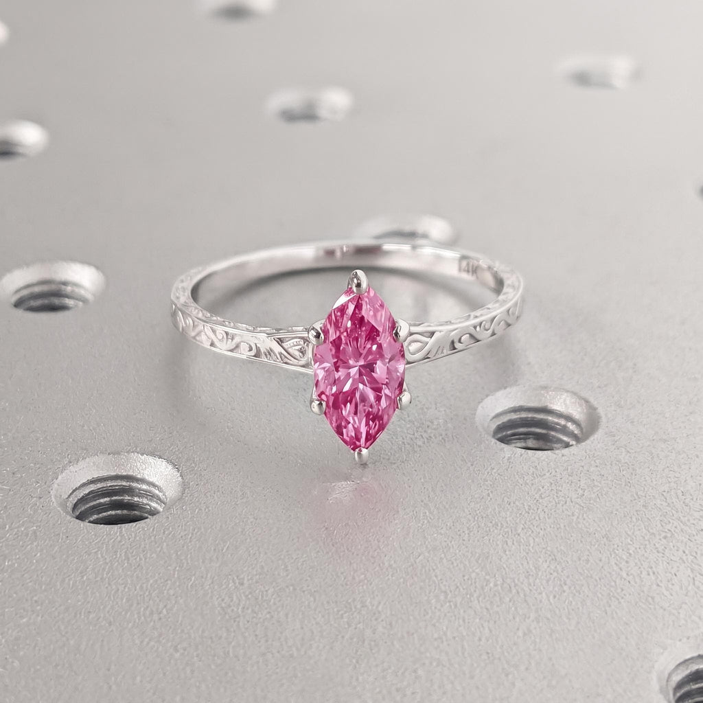 Vintage Pink Sapphire Solitaire Engagement Ring | Marquise cut 14k/18k Gold Wedding Ring for Women | Bridal Jewelry Anniversary Gift image #6