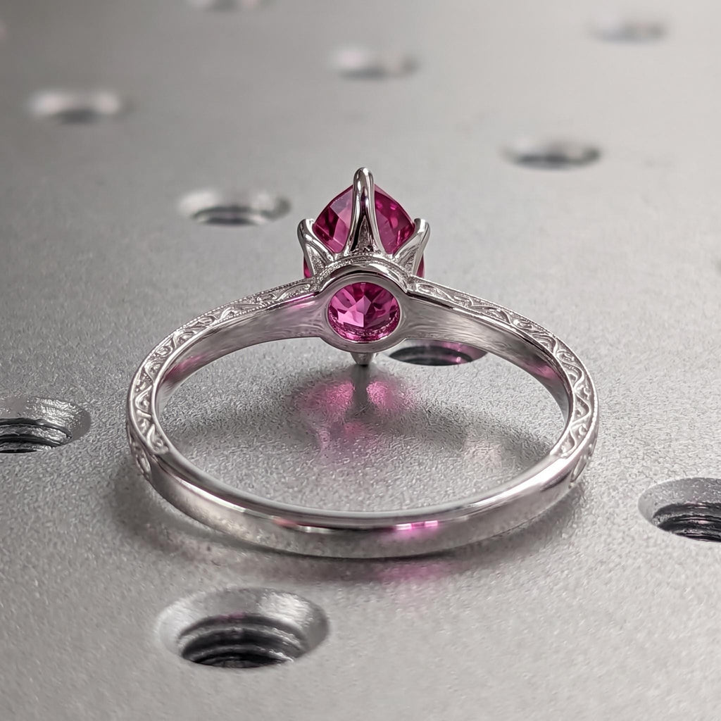 14k White Gold Filigree Wedding Bands for Women | Marquise cut Sapphire Pink Gemstone Ring | Art Deco Promise Ring image #5