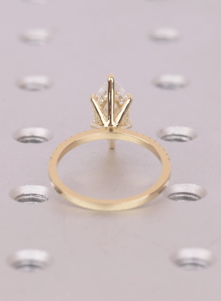 Moissanite Marquise Cut 14K Yellow Gold Engagement Ring, Hidden Halo Diamond Band, Gift for Wife image #6