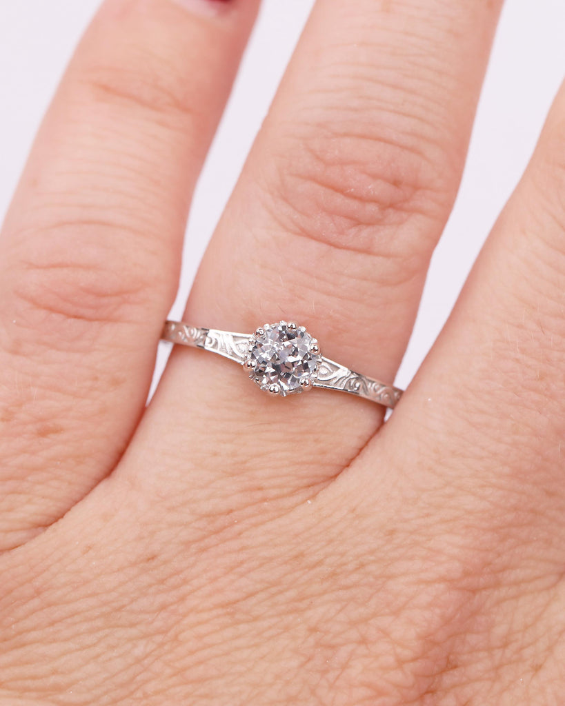 Round Aquamarine Engagement Ring, 14k White Gold Filigree Ring, Anniversary Rings for Women, Hidden Halo Diamond, March Birthstone Jewelry image #9