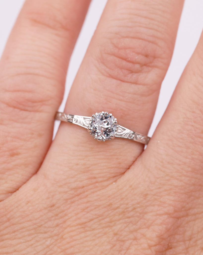 Round Aquamarine Engagement Ring, 14k White Gold Filigree Ring, Anniversary Rings for Women, Hidden Halo Diamond, March Birthstone Jewelry image #5