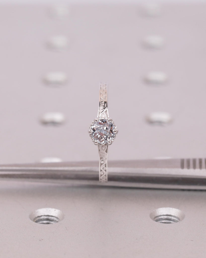 Round Aquamarine Engagement Ring, 14k White Gold Filigree Ring, Anniversary Rings for Women, Hidden Halo Diamond, March Birthstone Jewelry image #12