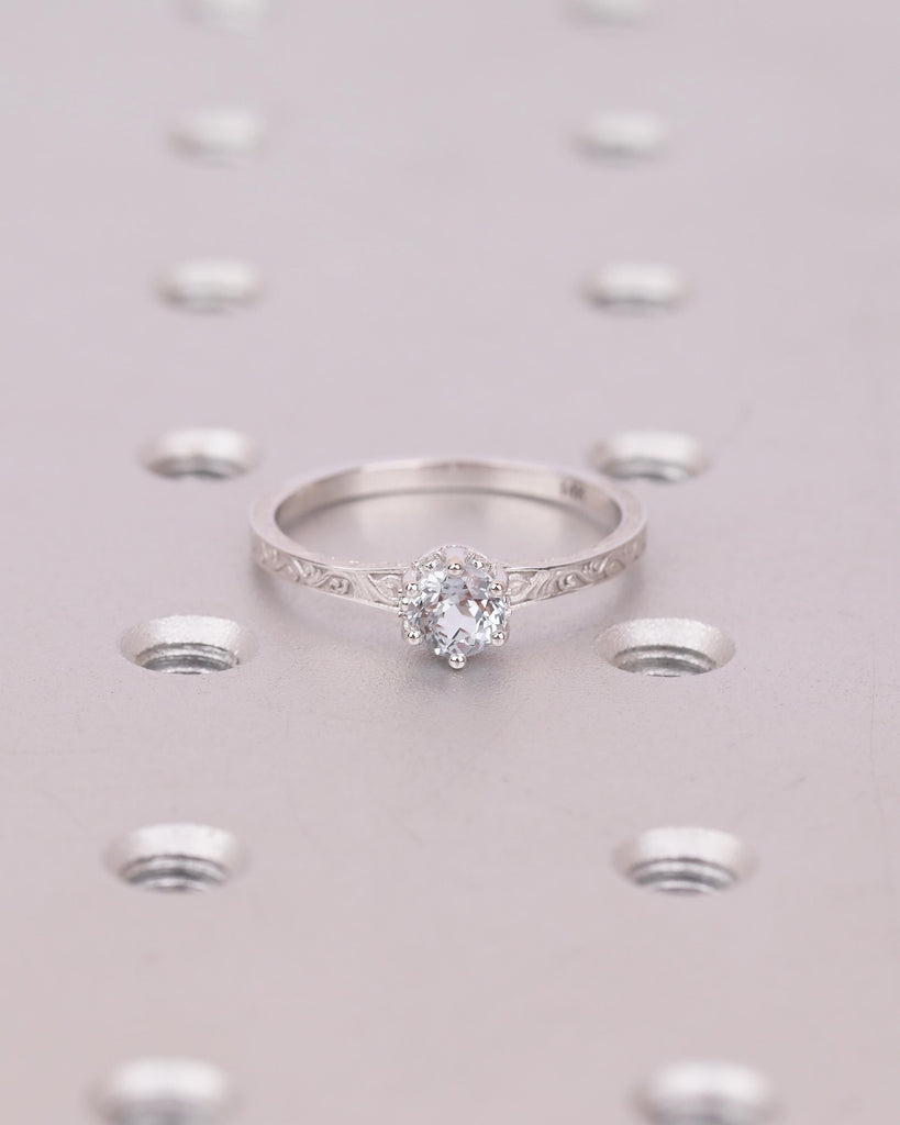 Round Aquamarine Engagement Ring