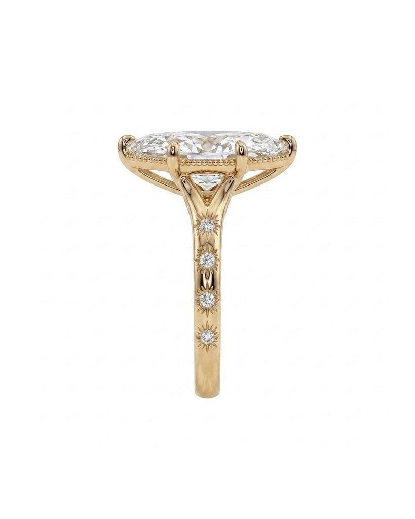 Marquise Cut Moissanite Engagement Ring, Split Shank 14k Gold Promise Ring for Her, Star Set Diamond Accents, Vintage Inspired Bridal Rings image #4