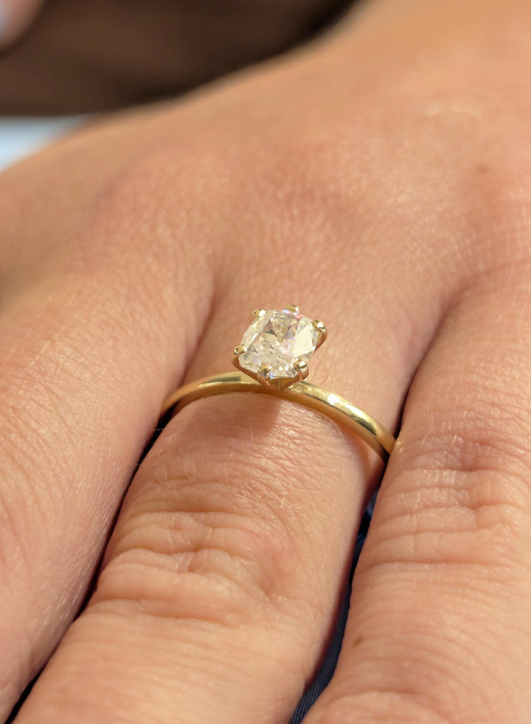 Old Mine Cut Elongated Cushion Cut Moissanite Ring, 14k Yellow Gold Solitaire Engagement Ring, Antique Cushion Wedding Ring Gift for Her image #7