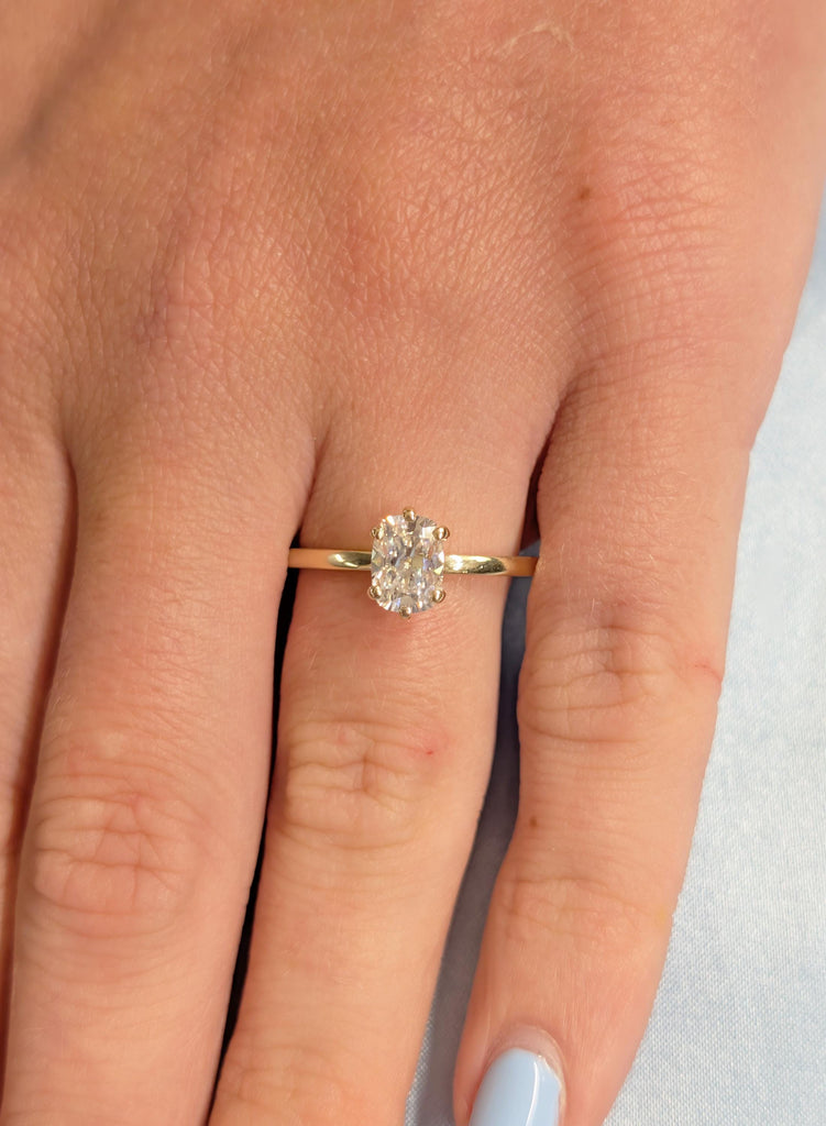 Antique Cushion Cut Moissanite Engagement Ring, Elongated Cushion Solitaire Ring Yellow Gold, Old Mine Cut Vintage Wedding Ring for Women image #10