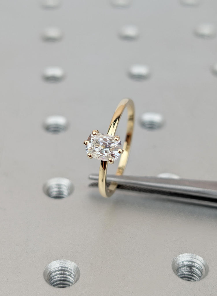Old Mine Cut Elongated Cushion Cut Moissanite Ring, 14k Yellow Gold Solitaire Engagement Ring, Antique Cushion Wedding Ring Gift for Her image #8