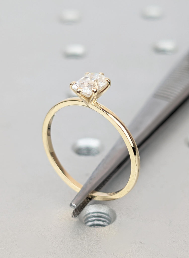 Old Mine Cushion Cut Lab Diamond Engagement Ring, Antique Elongated Cushion Solitaire Ring, Vintage 14k Gold Ring for Her, Anniversary Gift image #7
