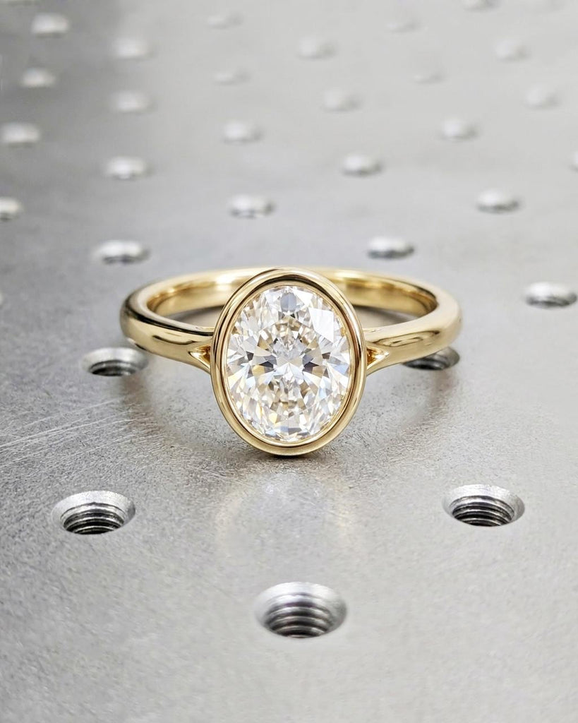 14k Solid Gold Oval Moissanite Solitaire Engagement Ring, Split Shank Cathedral Bezel Ring, Oval Cut Solitaire, Wedding Anniversary Gifts image #2