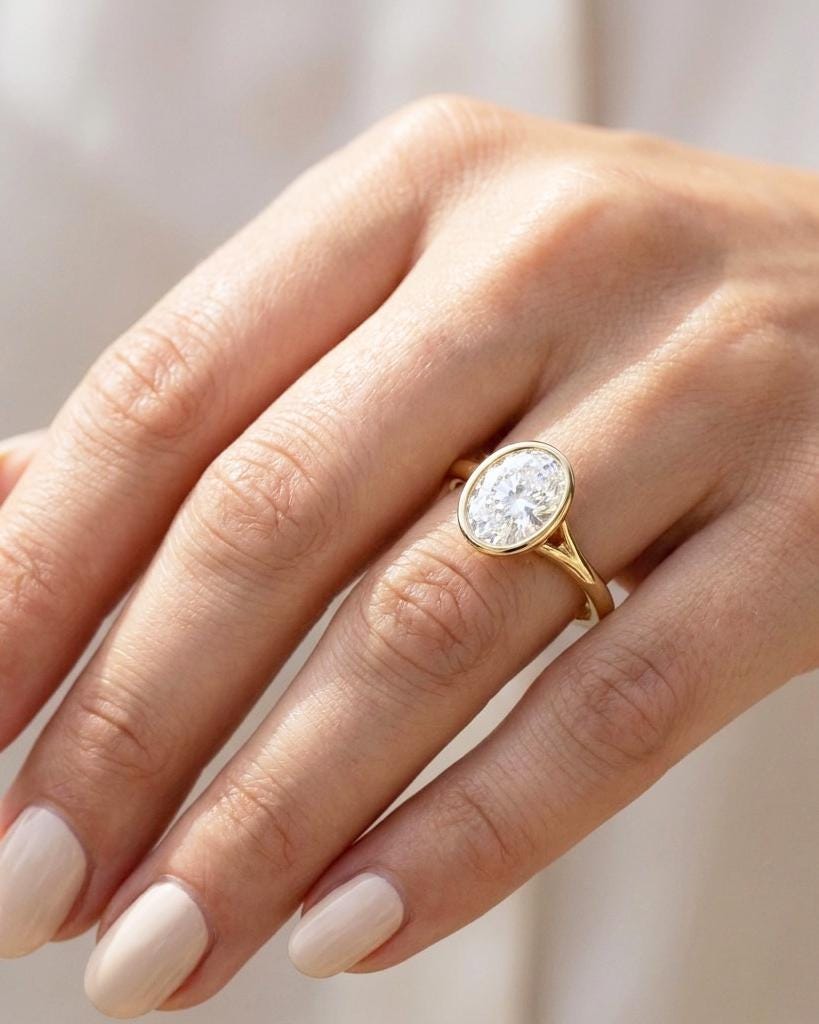 14k Solid Gold Oval Moissanite Solitaire Engagement Ring, Split Shank Cathedral Bezel Ring, Oval Cut Solitaire, Wedding Anniversary Gifts image #4