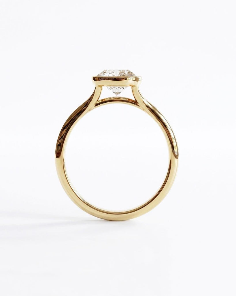 Oval Moissanite Solitaire Engagement Ring, 14K Gold Bezel Ring, Split Shank Ring, High Profile Cathedral Setting, Minimalist Bridal Jewelry image #3