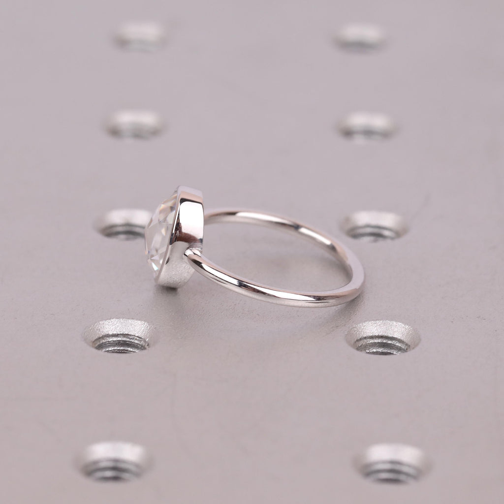 Moissanite Engagement Rings for Women | 14k/18k White Gold Oval Rose cut Solitaire Ring | Bezel set Promise Ring image #7