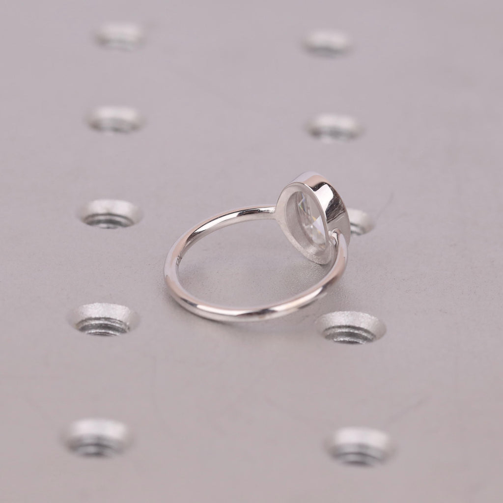Moissanite Engagement Rings for Women | 14k/18k White Gold Oval Rose cut Solitaire Ring | Bezel set Promise Ring image #5