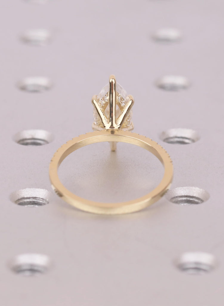 2 Carat Marquise Cut Diamond Engagement Ring, Solid Gold Half Eternity Band, 14K 18K Gold Hidden Halo Lab Diamond Ring, Unique Gift For Her image #6