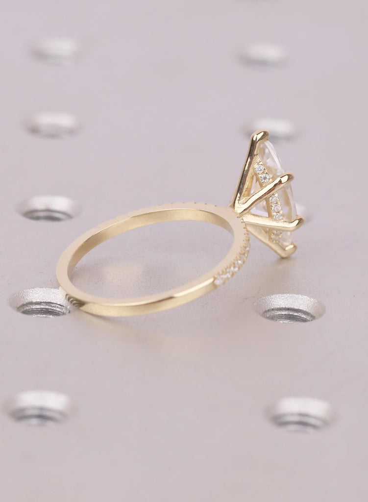 2 Carat Marquise Cut Diamond Engagement Ring, Solid Gold Half Eternity Band, 14K 18K Gold Hidden Halo Lab Diamond Ring, Unique Gift For Her image #5