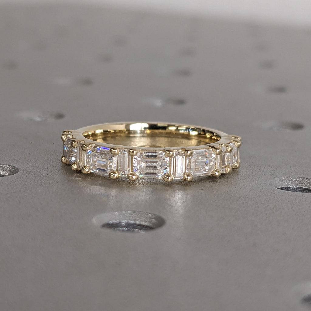 Half Eternity Diamond Wedding Bands for Women | Baguette and Emerald Cut Lab Grown Diamond Ring | Custom Gold Ring Anniversary Gift image #6