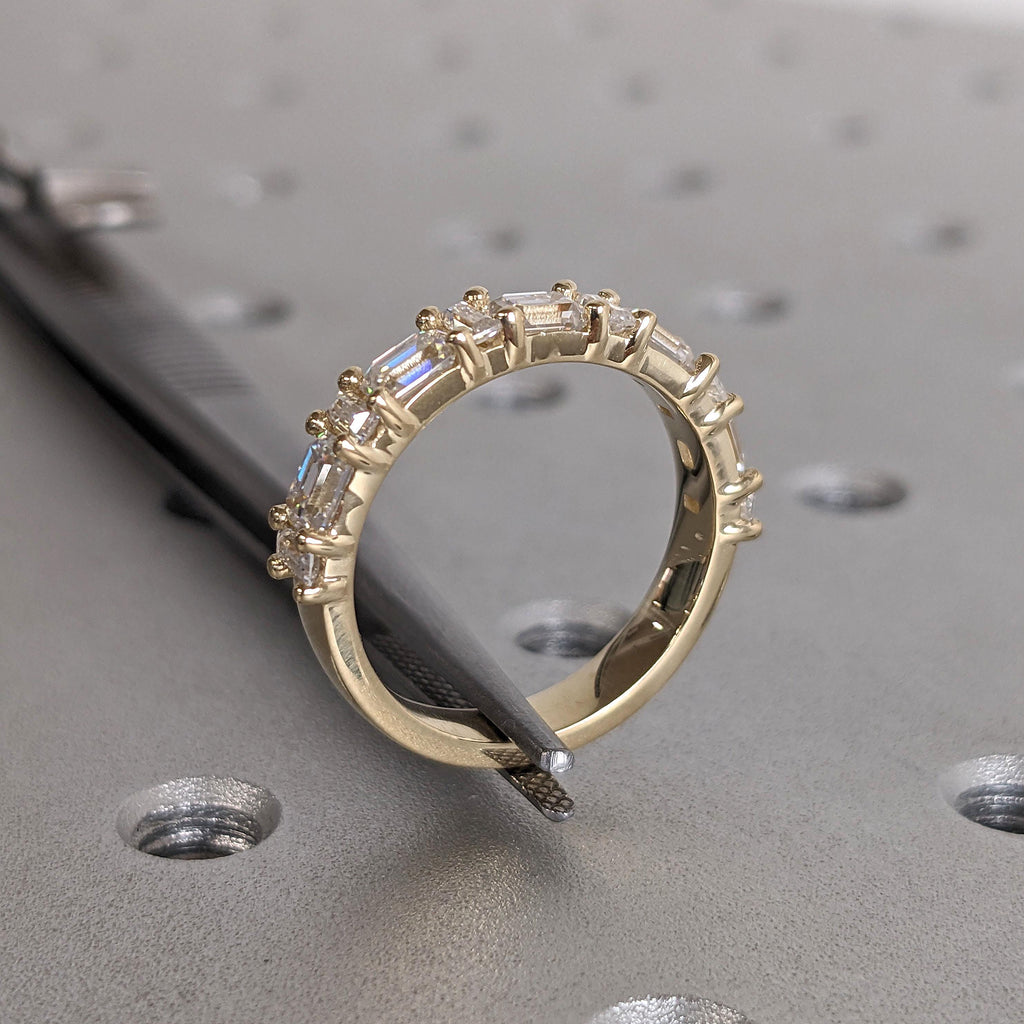 Half Eternity Diamond Wedding Bands for Women | Baguette and Emerald Cut Lab Grown Diamond Ring | Custom Gold Ring Anniversary Gift image #4