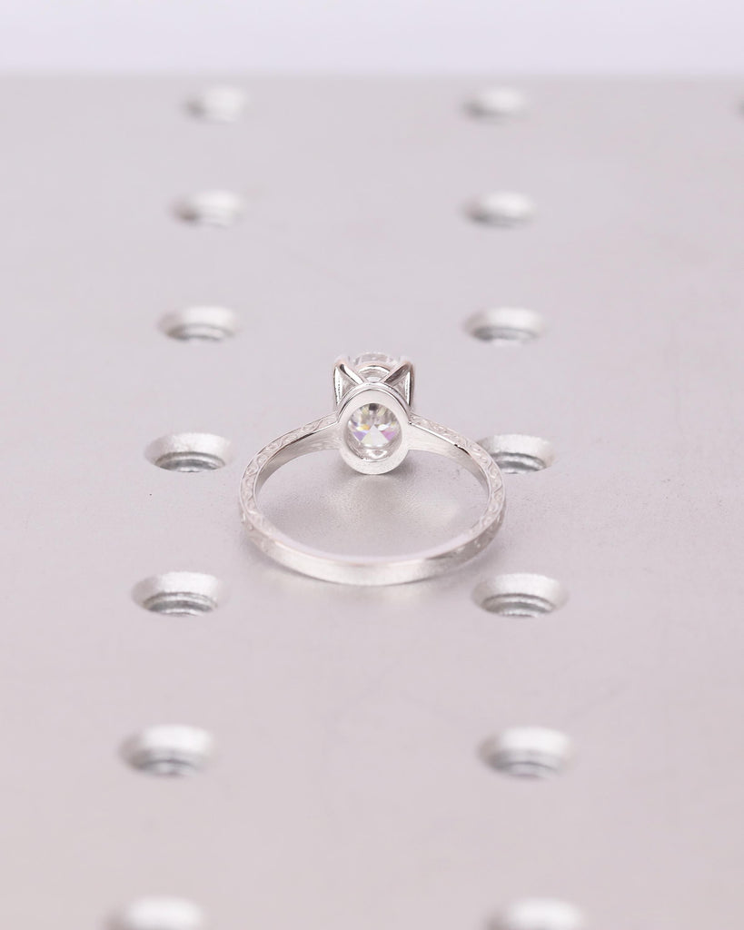 Oval Lab Grown Diamond Ring, Platinum Engagement Ring, Scrollwork Band, Personalized Handmade Jewelry, Vintage Solitaire Rings for Women image #6