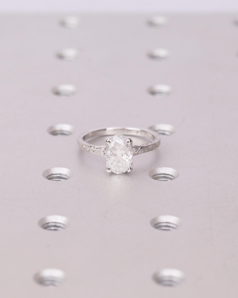 Oval Lab Grown Diamond Ring, Platinum Engagement Ring, Scrollwork Band, Personalized Handmade Jewelry, Vintage Solitaire Rings for Women image #17