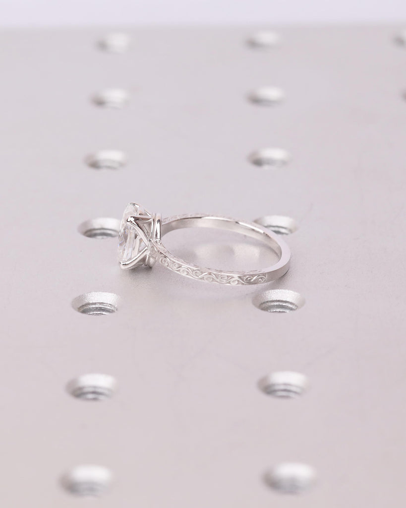 Oval Lab Grown Diamond Ring, Platinum Engagement Ring, Scrollwork Band, Personalized Handmade Jewelry, Vintage Solitaire Rings for Women image #12