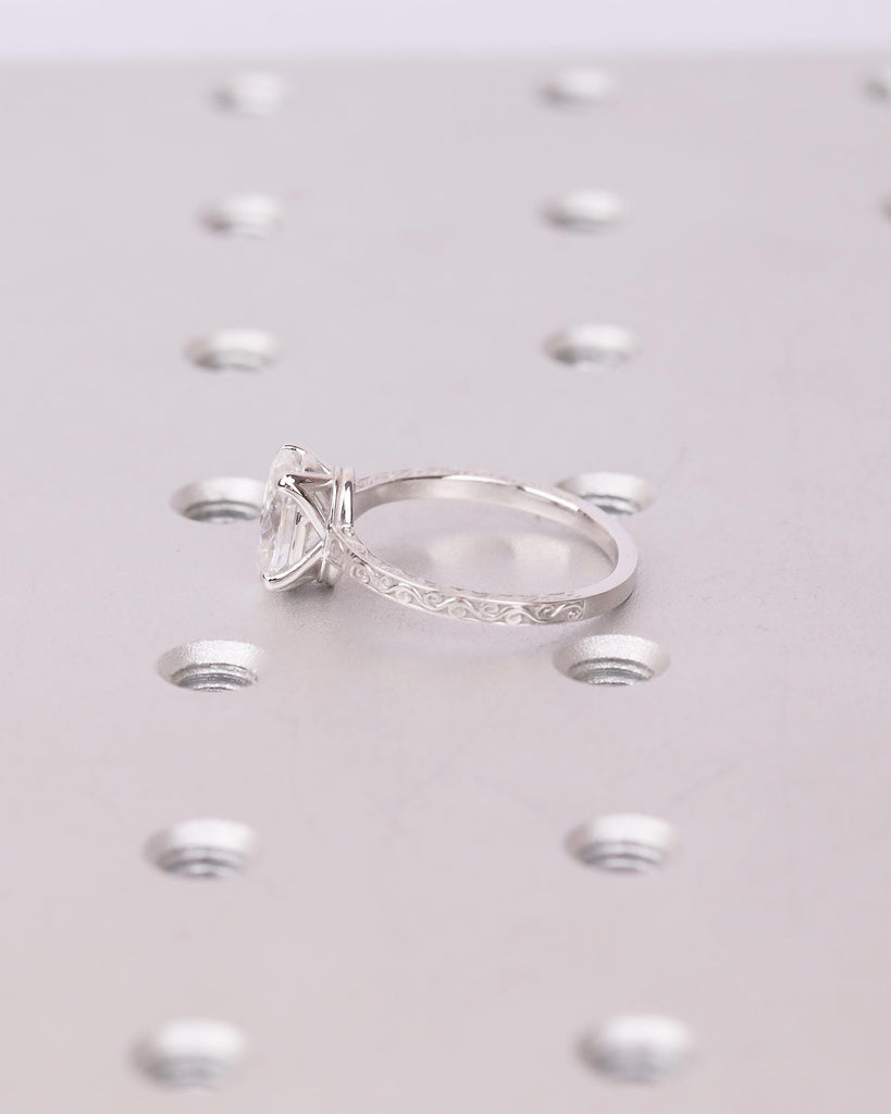 Solitaire Lab Diamond Ring, Oval Engagement Ring, Platinum Filigree Band image #12