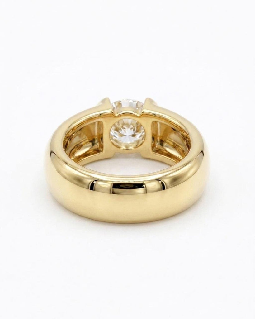 14K Solid Gold Cigar Band Moissanite Engagement Ring, Wide Band Dome Ring, Thick Band Statement Ring, Modern Promise Ring for Women image #4