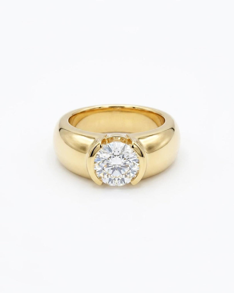 14K Solid Gold Cigar Band Lab Grown Diamond Engagement Ring, Chunky Wide Dome Ring, Thick Band Wedding Band, Modern Promise Ring for Her image #4