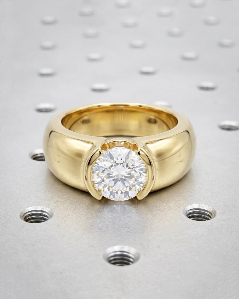 14K Solid Gold Cigar Band Lab Grown Diamond Engagement Ring, Chunky Wide Dome Ring, Thick Band Wedding Band, Modern Promise Ring for Her image #6