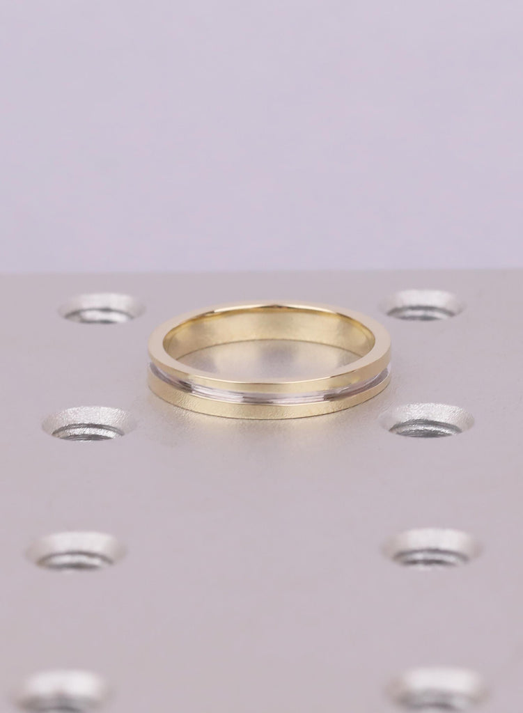 Minimalist 14K Gold Ring with Silver Inlay, Simple Two Tone Wedding Band, Unisex Ring, Stacking Band for Men Women image #7