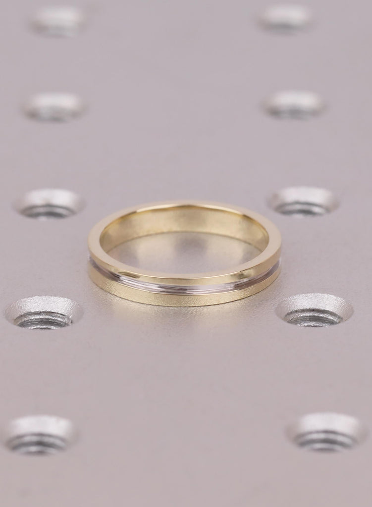 Minimalist 14K Gold Ring with Silver Inlay, Simple Two Tone Wedding Band, Unisex Ring, Stacking Band for Men Women image #5
