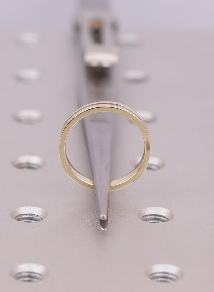 Minimalist 14K Gold Ring with Silver Inlay, Simple Two Tone Wedding Band, Unisex Ring, Stacking Band for Men Women image #3